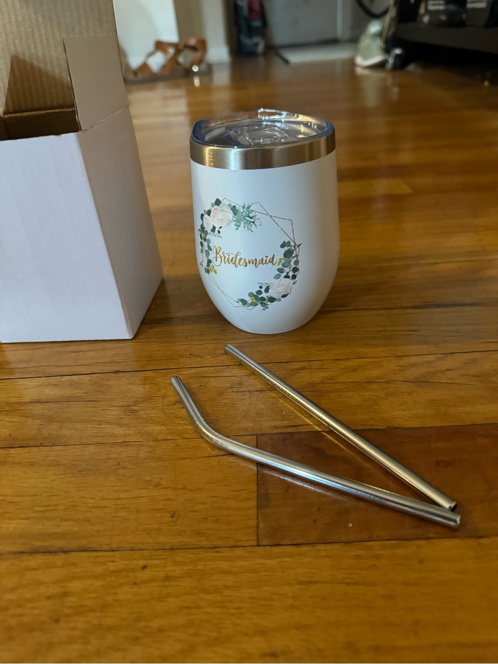 REVOLVE Bridesmaid Gift White Floral Insulated Wine Tumbler with Lid